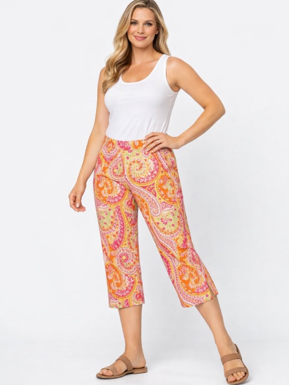 Bushwacker Boho Psychedelic Paisley Capri Pants Sz 10 Retro Y2K Festival Vibes